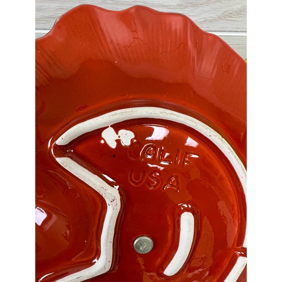Vintage Funky Orange and Gold California Pottery Tidbit Tray / Sandwich Platter - Picture 5 of 8